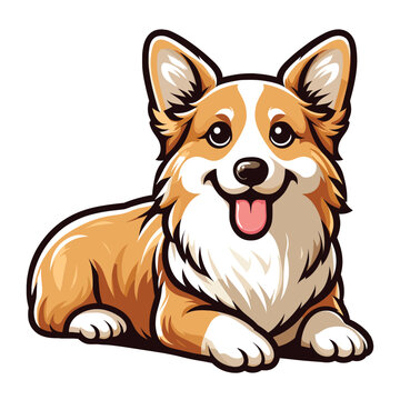Cute adorable corgi dog cartoon character vector illustration, funny pet animal corgi puppy flat design mascot template isolated on white background