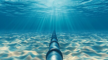Subsea oil and gas pipeline  underwater metal conduit for transport in blue ocean