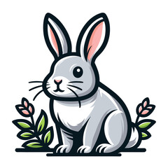 Fototapeta premium Cute adorable rabbit cartoon character vector illustration, funny easter bunny flat design template isolated on white background