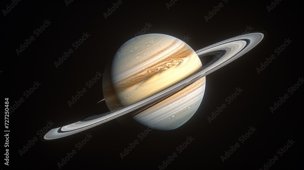 Poster Realistic portrayal of Saturn, emphasizing its rings and atmosphere from a side view Generative AI