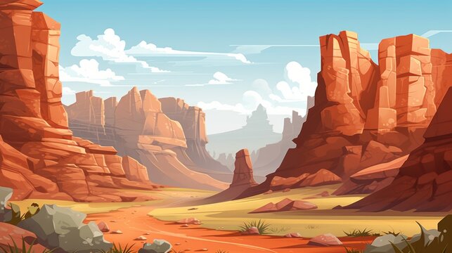 A majestic canyon with layered rock formations. vector cartoon graphic Generative AI