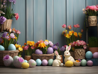 Obraz na płótnie Canvas Easter wall with flowers