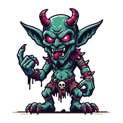 Goblin orc vector character illustration, mythical fantasy horror monster design template isolated on white background