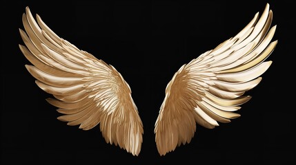 Pair of Gold Wings and Feathers Isolated on Transparent Background

