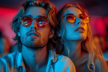 A stylish couple, their faces hidden behind tinted shades, exude a cool and mysterious vibe with their choice of eyewear
