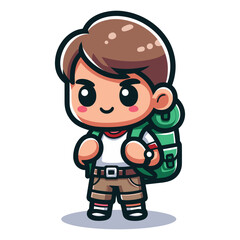 Fototapeta premium Cute little children stand with backpack, smiling kid heading to school cartoon character, vector illustration isolated on white background