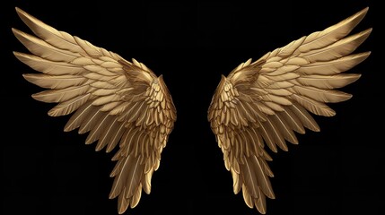 Pair of Gold Wings and Feathers Isolated on Transparent Background

