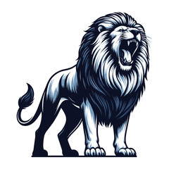 Fototapeta premium Wild roaring lion full body vector illustration, zoology illustration, majestic predator safari animal big cat design template isolated on white background