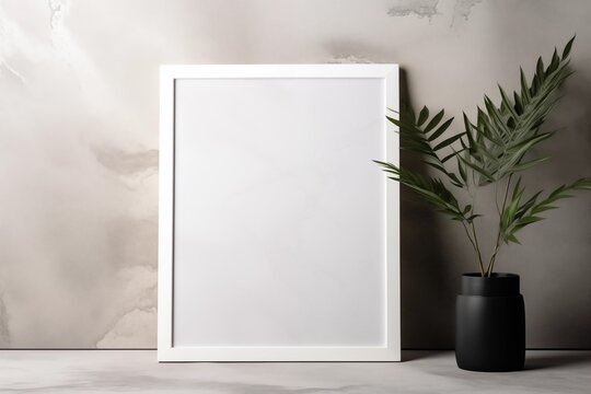 Mockup Frame with Plants on stone and light shade