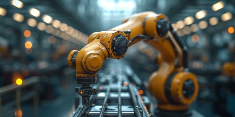 Industrial robot in a smart factory, automated production line and precision equipment for modern production.