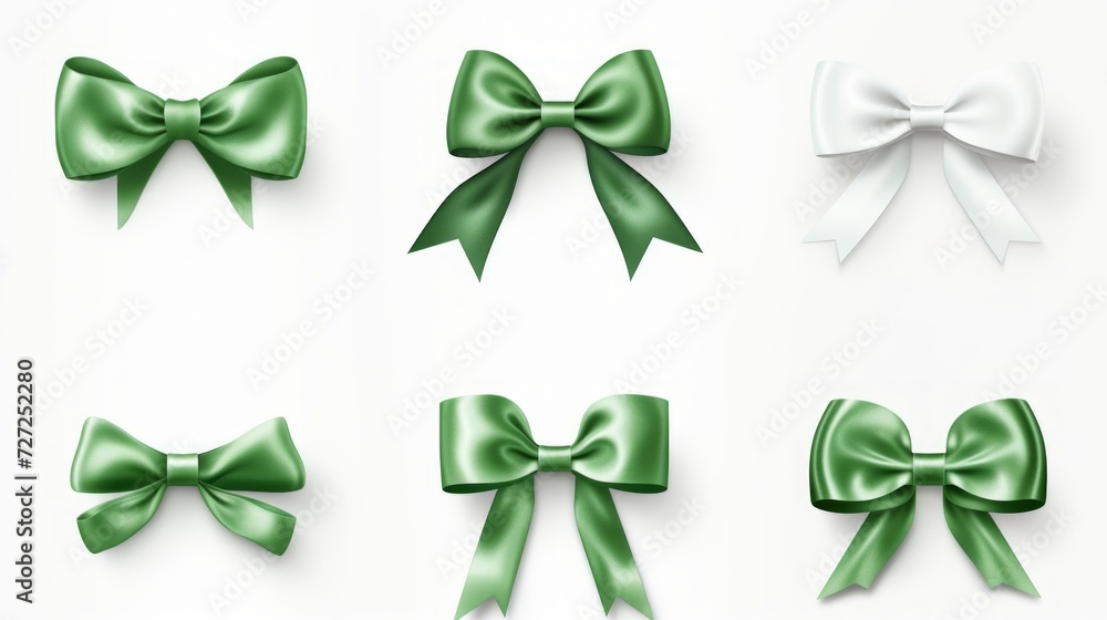 Poster set of different green ribbons, on a white isolated background generative ai