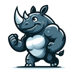 Fototapeta premium Strong athletic muscle body rhinoceros wild animal mascot design vector illustration, logo template isolated on white background