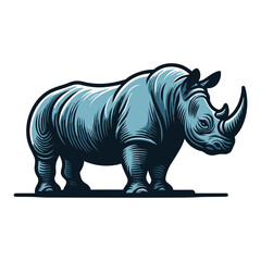 Obraz premium African savannah standing rhinoceros vector design, zoology illustration, wild animal rhino logo template isolated on white background
