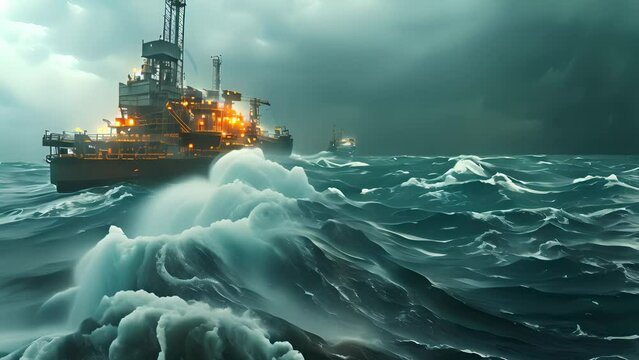 oil rig or gas drilling rigs during storm .