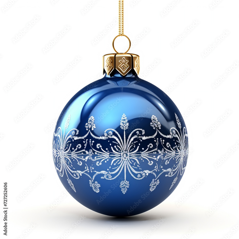 Wall mural blue christmas ball isolated on white background, AI Generative.