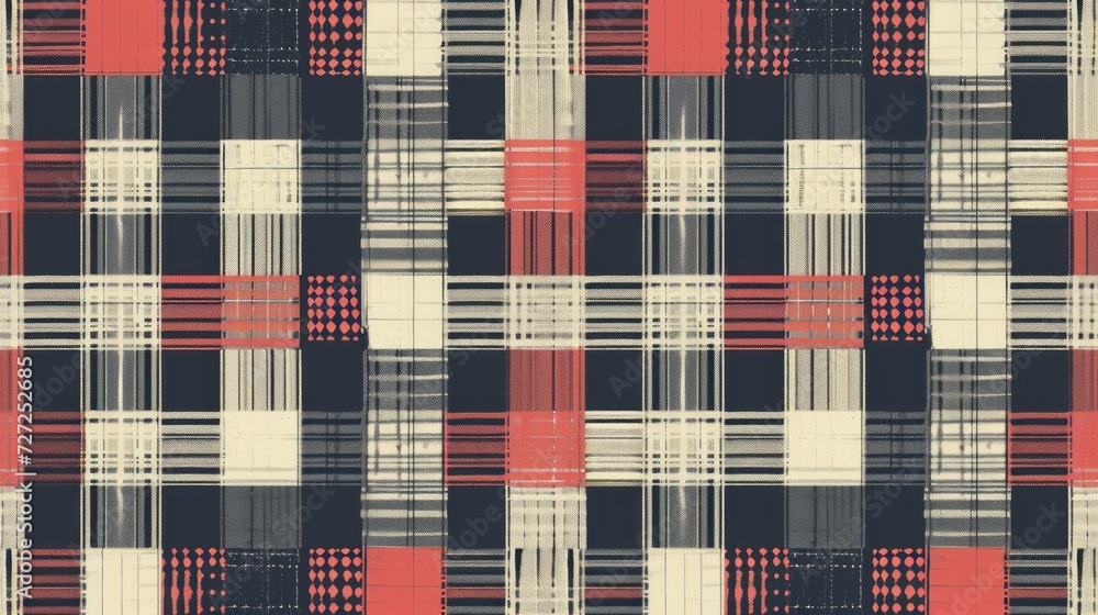 Poster small checkered textile pattern, uniform squares, subtle tones, seamless design, detailed linework g