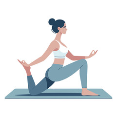 Woman in yoga meditation pose vector illustration, good mental health yoga lifestyle and selfcare flat design style template isolated on white background