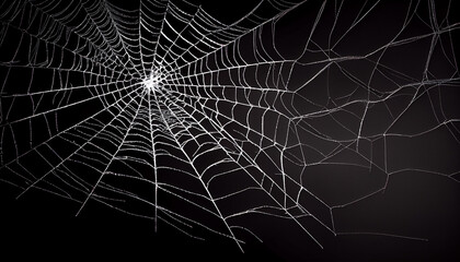 Real creepy spider webs silhouette isolated on black banner panorama, Ai generated image