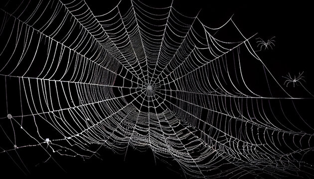 Real creepy spider webs silhouette isolated on black banner panorama, Ai generated image