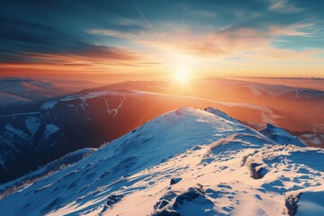 Naklejka na ściany i meble Majestic sunrise in the winter mountains landscape