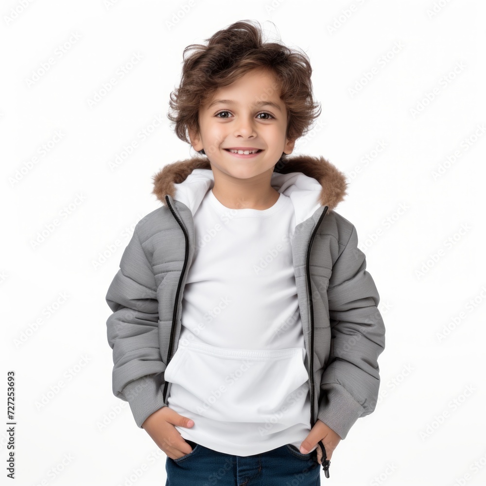 Aufkleber stock image of a child in casual clothing on a white backdrop generative ai