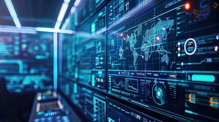 Fototapeta premium Robust Cybersecurity Infrastructure. A state-of-the-art cybersecurity setup, emphasizing the strength and reliability of digital defenses against cyber threats.