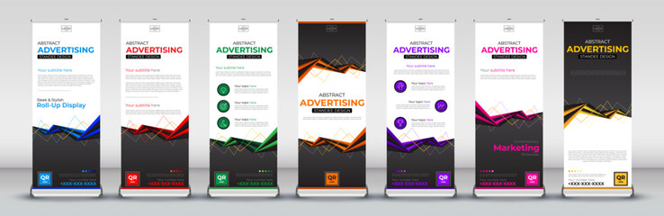 abstract Advertising Trend Business Roll Up Banner for Stand Poster Brochure flat design template creative concept in blue, red, green, orange, purple, pink and yellow
