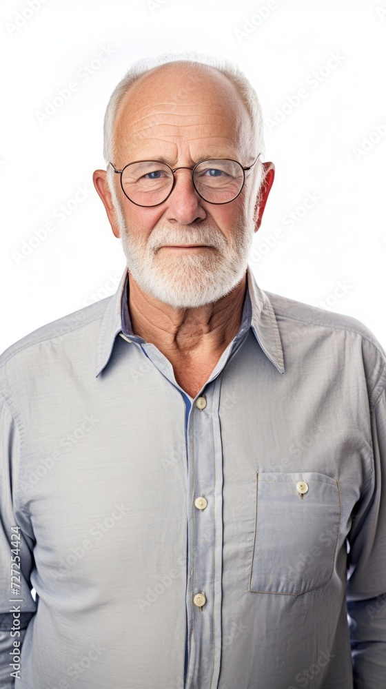 Aufkleber stock image of a grandpa in a button-up shirt on a white backdrop generative ai