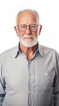 Stock image of a grandpa in a button-up shirt on a white backdrop Generative AI