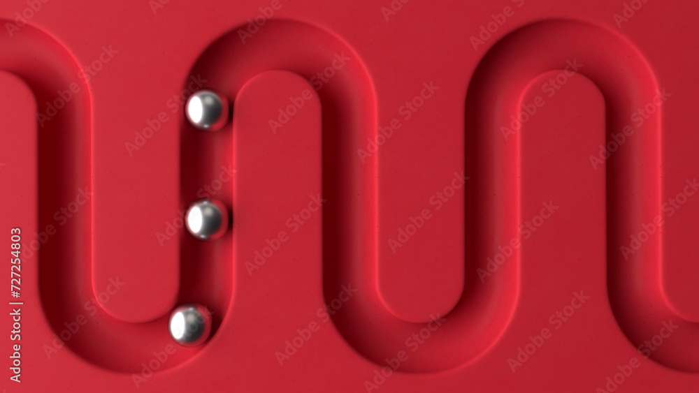 Poster white balls rolling in geometry deepening. smooth light, realistic graphics. 3d rendering