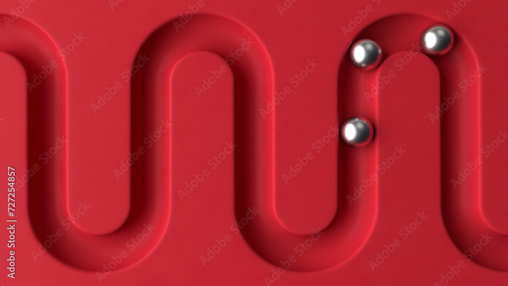 Poster white balls rolling in geometry deepening. smooth light, realistic graphics. 3d rendering