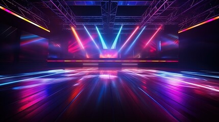 Fototapeta na wymiar An empty dance floor with neon light in the club