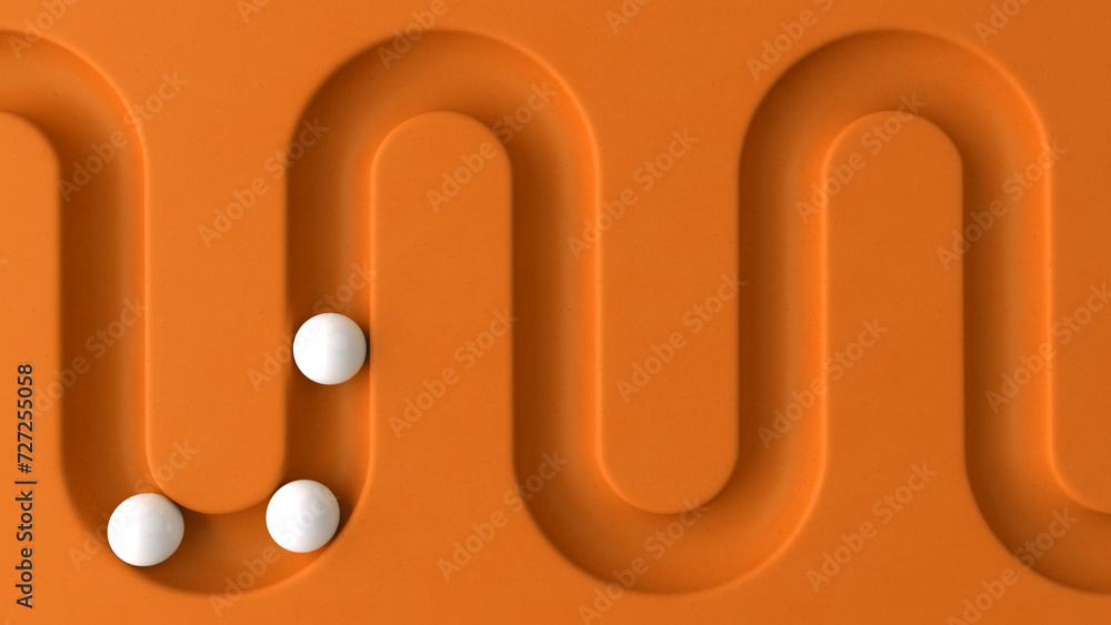 Aufkleber white balls rolling in geometry deepening. smooth light, realistic graphics. 3d rendering