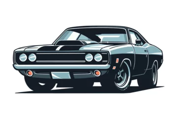 Schilderijen op glas Vintage American muscle car vector illustration, classic retro custom muscle car design template isolated on white background © lartestudio