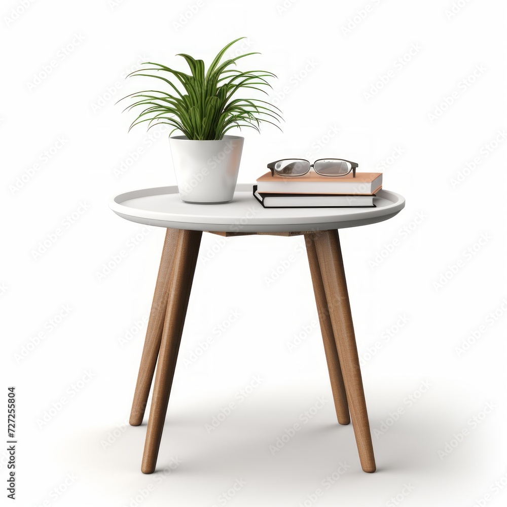 Poster Stock image of an office side table on a white background, versatile, additional workspace or decor Generative AI
