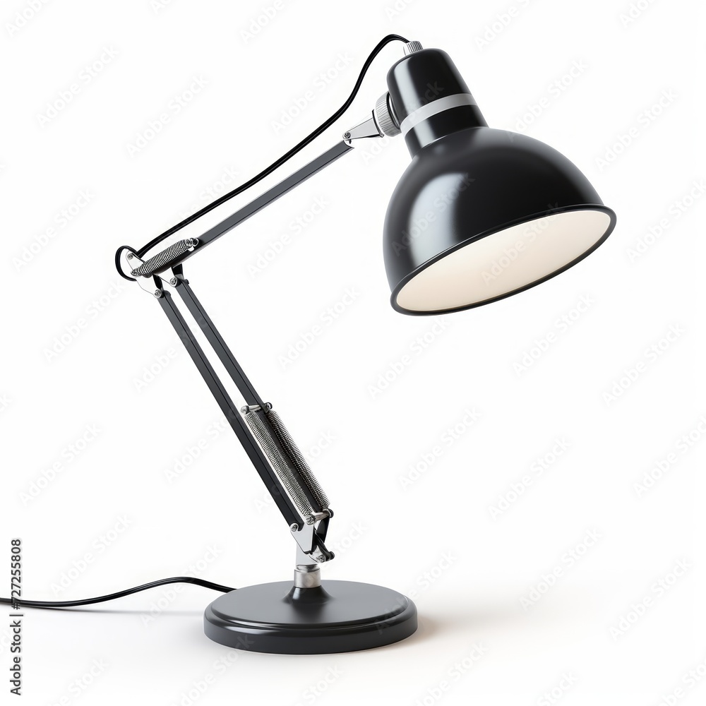 Poster stock image of an office table lamp on a white background, adjustable, task lighting generative ai