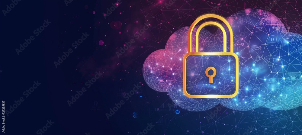 Poster secure connection icon with encryption symbols, dynamic composition, dramatic design