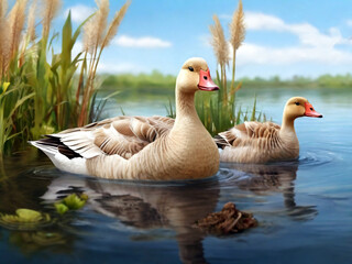 Obraz premium ducks on the lake generative ai