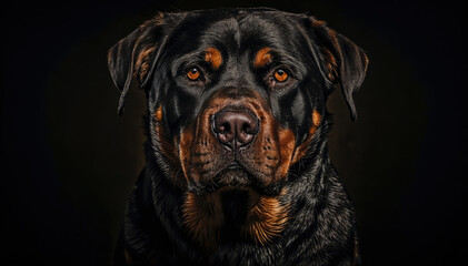 Fototapeta premium Portrait of a purebred rottweiler on a black background