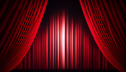 Red curtains with a spotlight, Ai generated image