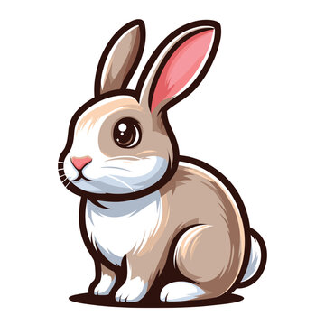 Cute adorable rabbit cartoon character vector illustration, funny easter bunny flat design template isolated on white background