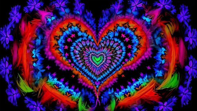 colorful futuristic background psychedelic heartbeat. kaleidoscope effect.