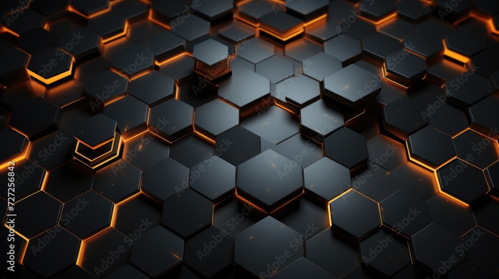 Wall mural a photo of hexagonal abstract metal background glowing generative ai