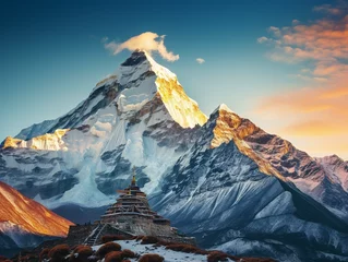 Foto op Plexiglas A breathtaking view of Mount Everest, the highest peak in the world, in the Himalayas. © Lotti