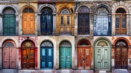 Fototapeta na wymiar Grandeur of Old Doors: A Captivating Collage of Historic European Architectural Entrances and Exits
