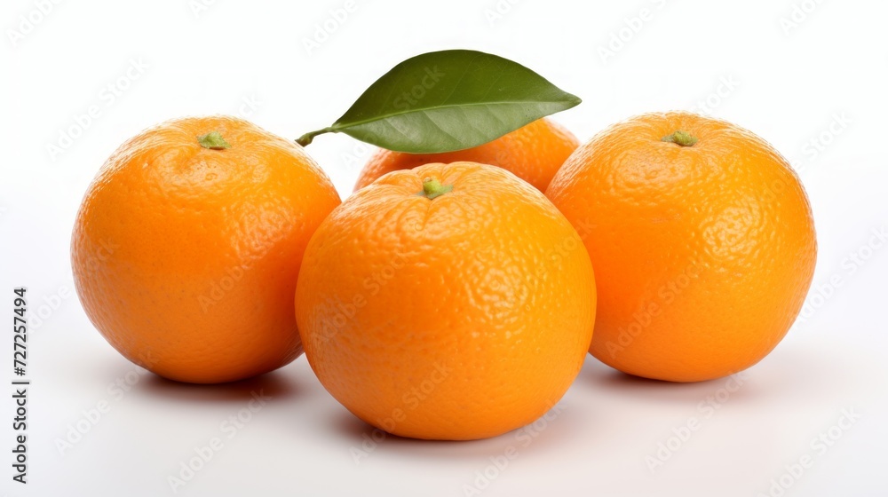 Poster Three juicy oranges and tangerines captured in a close-up realistic photo against a white background Generative AI