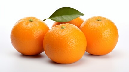 Three juicy oranges and tangerines captured in a close-up realistic photo against a white background Generative AI