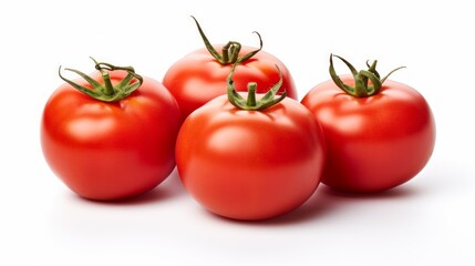 vibrant red tomatoes captured in a close-up realistic photo against a white background Generative AI