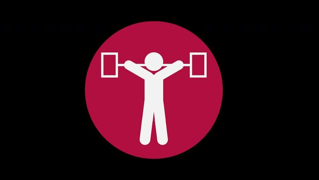 Pictograma de los Juegos Ol&iacute;mpicos de lado izquierdo con el deporte halterofilia  con alpha en un circulo rojo