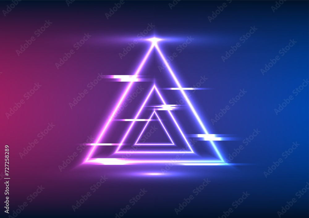Poster abstract technology background triangular geometric shapes that glow with neon lights there is a dim